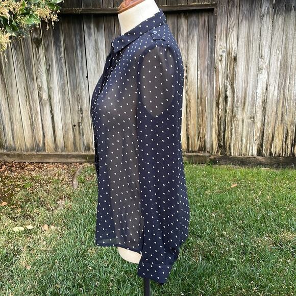 Halogen Sheer Long Sleeve Black & White Polka Dot Blouse Women's Size Small - Picture 7 of 12